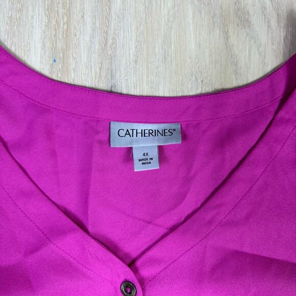 Catherines Pink Button Up Front Short Sleeve Blouse Casual Top Shirt Plus 4X - Picture 11 of 13